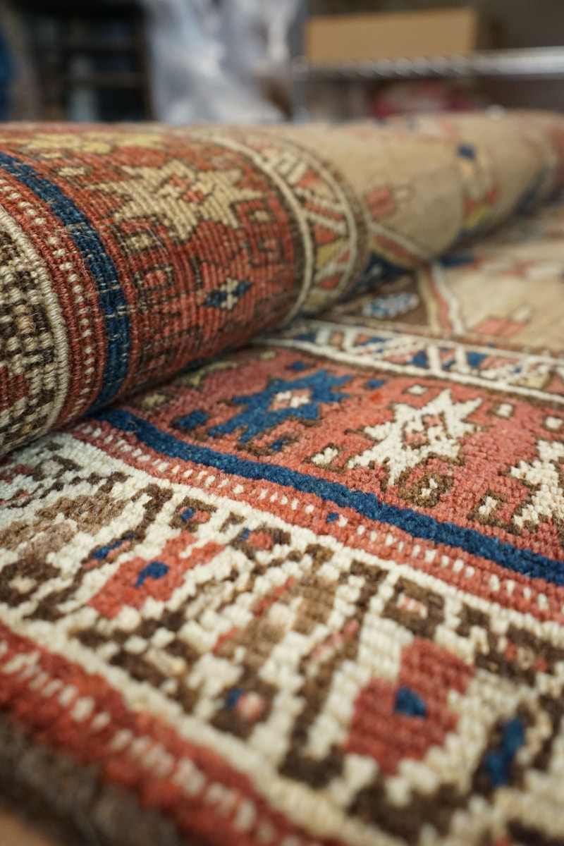 a close up of a rug on a table
