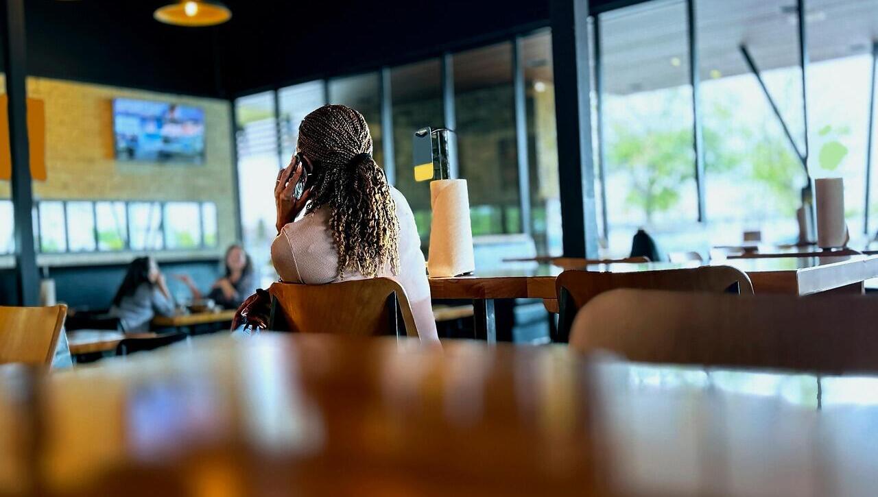 ai generated, cafe, woman, phone call, restaurant, coffee shop