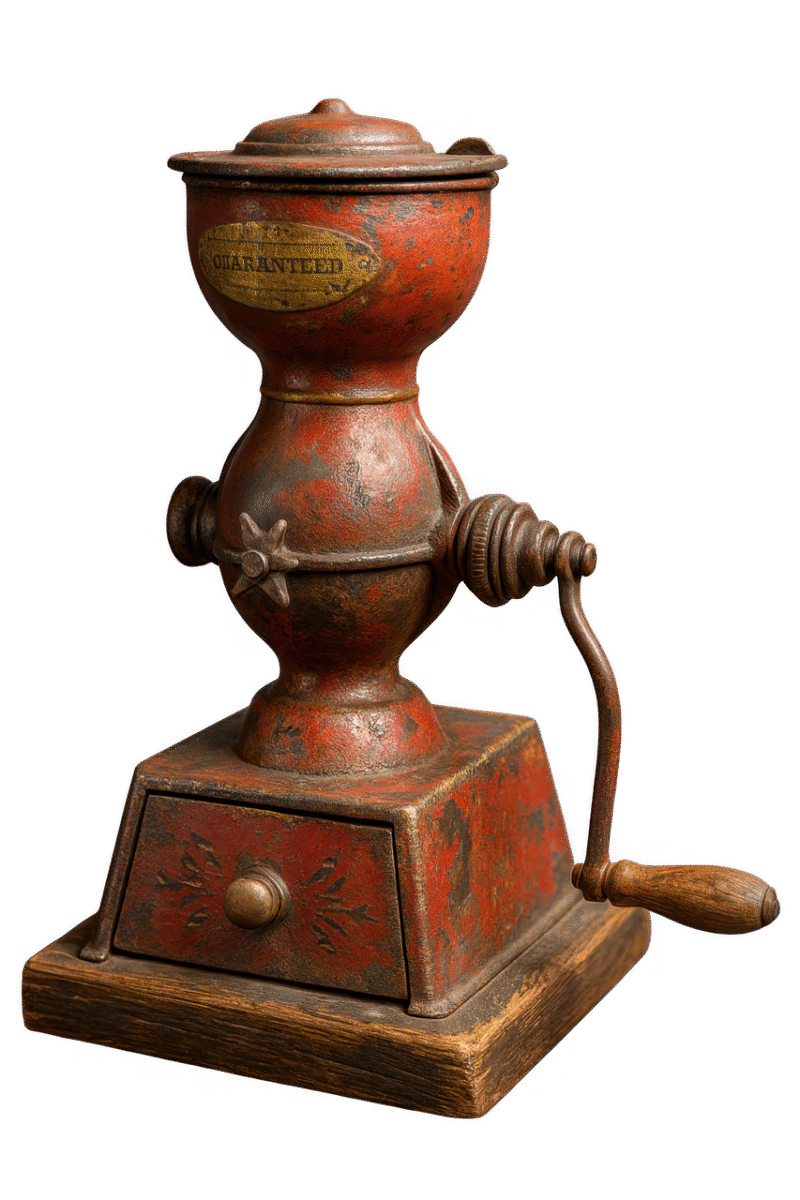 vintage coffee grinder, antique coffee mill, rustic coffee maker, old cast iron grinder, retro hand crank coffee mill, farmhouse kitchen decor, antique coffee machine, rustic red grinder, vintage kitchen tool, manual coffee grinder, collectible coffee mill, retro coffee decor, rustic coffee house accessory, classic coffee grinder design, antique red metal grinder, vintage hand coffee maker, rustic coffee shop decor, retro kitchen collectible, vintage coffee brewing, antique coffee equipment, old coffee mill art, ai generated